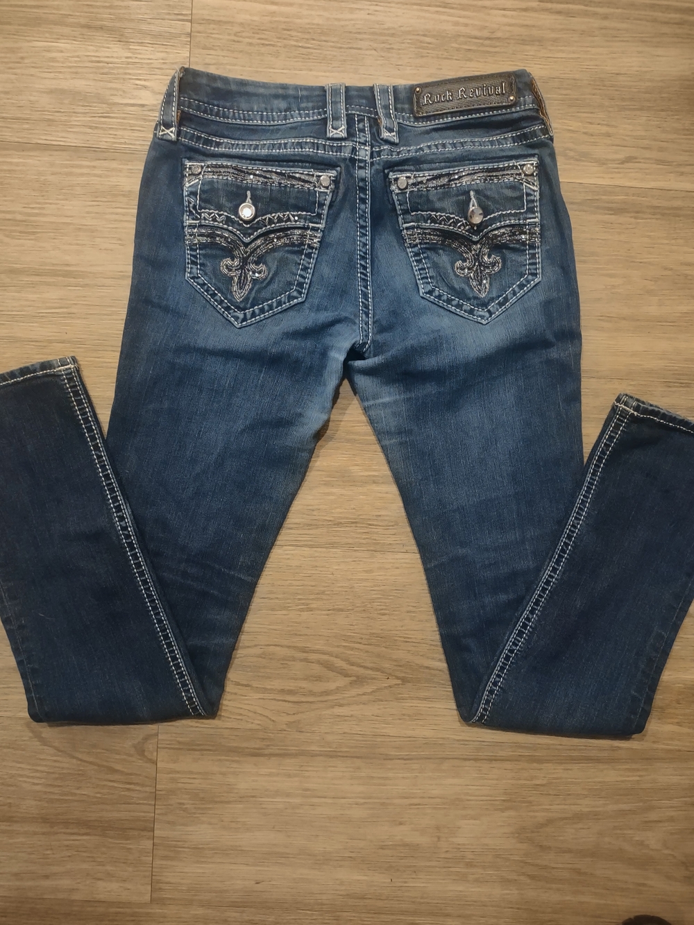 Rock Revival Women’s Dark Blue Embroidered Pocket Jeans
